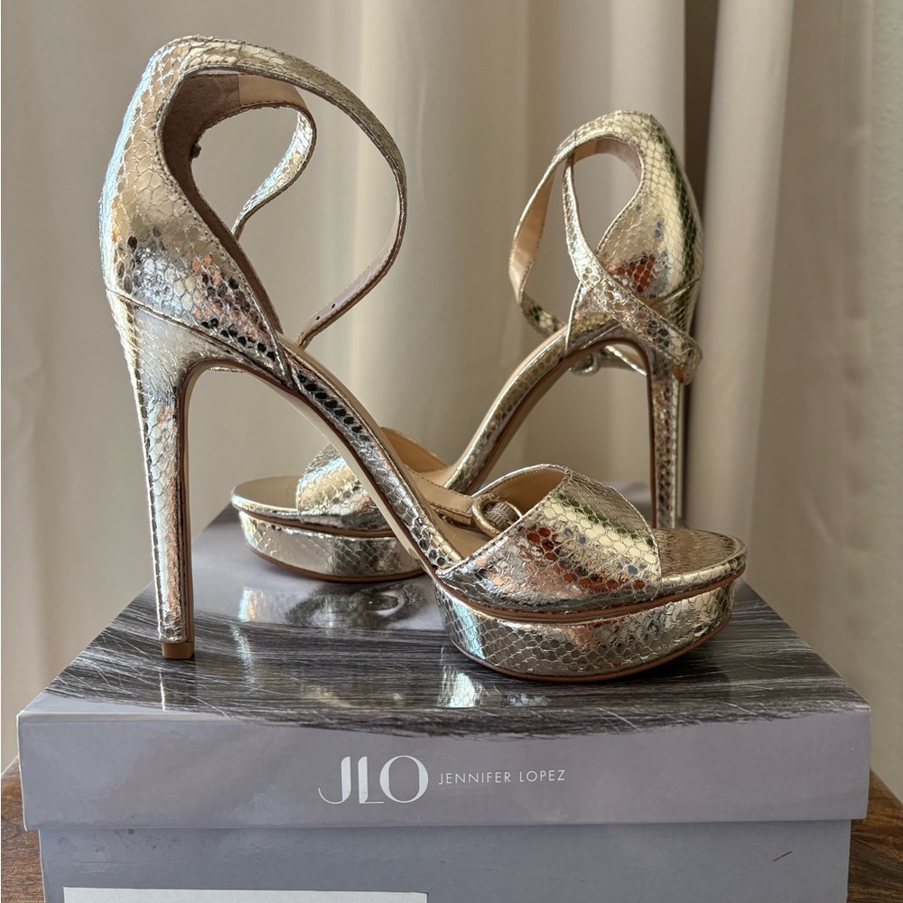 Jennifer Lopez Metallic Snakeskin Heels
